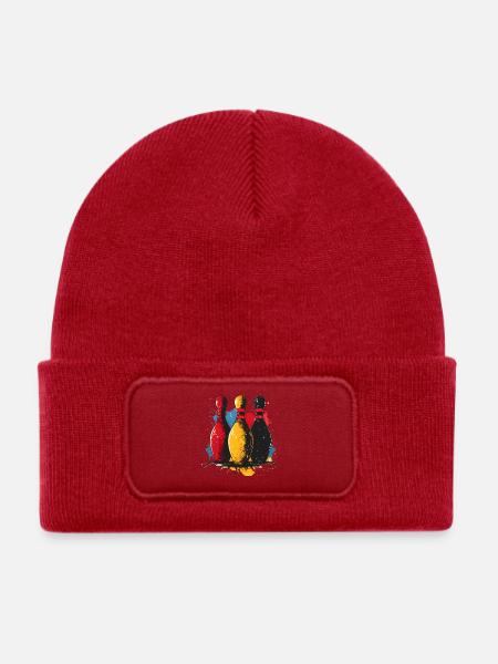 Bowling Skizze - Kinder Recycelter Patch Beanie - klassisch Rot - Vorne