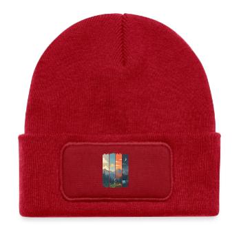 Horizons in four mountain panels - Kids' Recycled Patch Beanie - classic red - Front