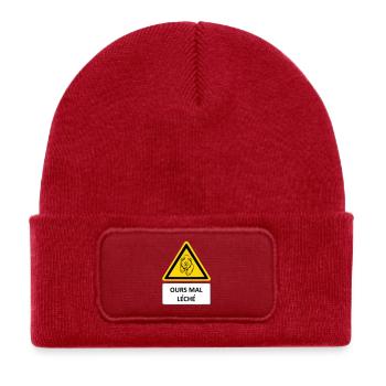 Ours mal léché - Bonnet enfant en polyester recyclé avec patch - rouge classique - Devant