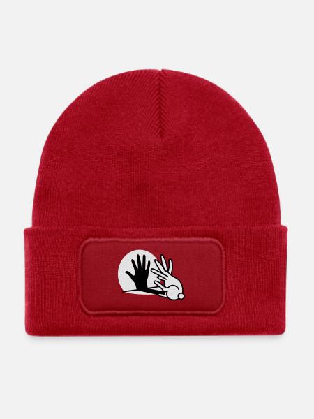 Handschatten Kaninchen 2 clr - Kinder Recycelter Patch Beanie - klassisch Rot