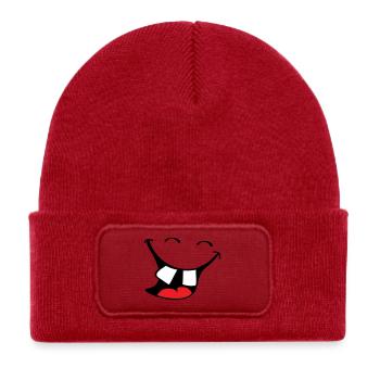 Big smile. Happy, smiling mouth, lips face. - Kids' Recycled Patch Beanie - classic red - Front