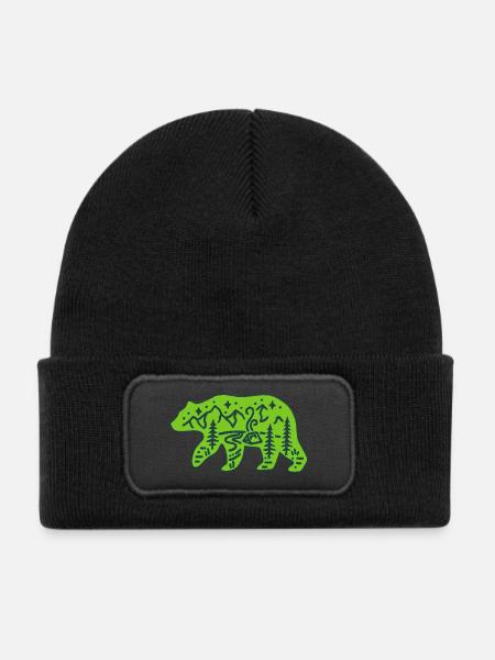 Natur Totem Grüner Bär - Kinder Recycelter Patch Beanie - Schwarz - Vorne
