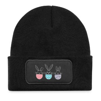 Pâques, mignon lapins de Pâques oeufs de Pâques dessin - Bonnet enfant en polyester recyclé avec patch - noir - Devant