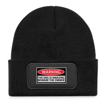 Warning Dog Amazing Beware Owner Dogs Pet - Kids' Recycled Patch Beanie - black - Front