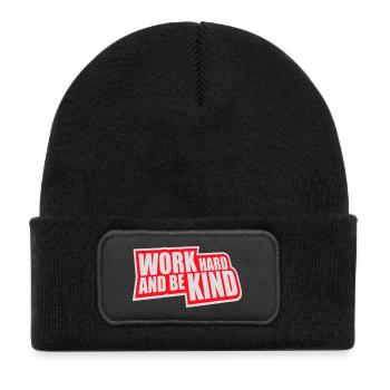 Work Hard And Be Kind Inspirational Diligence Kindness Logo - Kids' Recycled Patch Beanie - black - Front