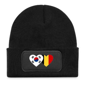 Corée du Sud Belgique Drapeau Coeur - Bonnet enfant en polyester recyclé avec patch - noir - Devant