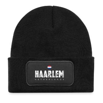 Haarlem Distressed Logo - Kids' Recycled Patch Beanie - black - Front