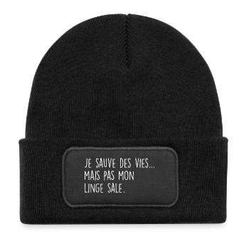 Je sauve des vies… mais pas mon linge sale - Bonnet enfant en polyester recyclé avec patch - noir - Devant
