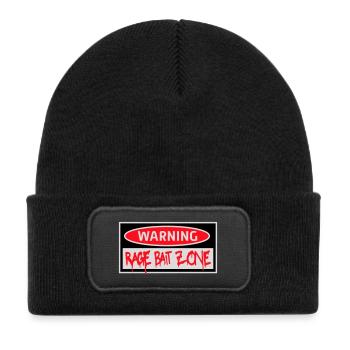 Warning Rage Bait Caution Zone Sign Fun Warning - Kids' Recycled Patch Beanie - black - Front