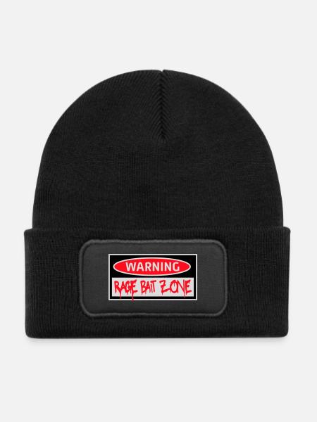 Warning Rage Bait Caution Zone Schild Spaß Warnung - Kinder Recycelter Patch Beanie - Schwarz - Vorne