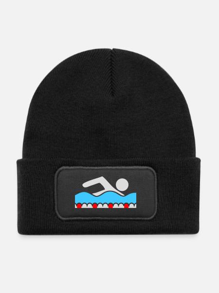Schwimmer Piktogramm Freistil Welle Pool Sport - Kinder Recycelter Patch Beanie - Schwarz - Vorne