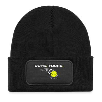 Oops yours funny pickleball player - Kids' Recycled Patch Beanie - black - Front