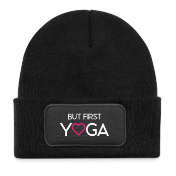 But First Yoga - Kids' Recycled Patch Beanie - black - Front