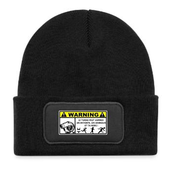 warning - Kids' Recycled Patch Beanie - black - Front