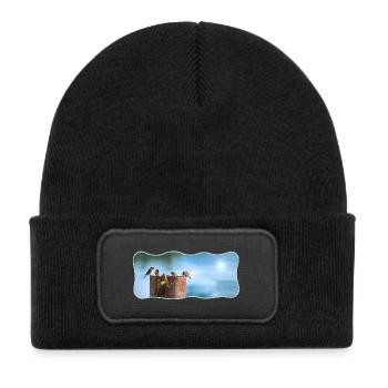 Photo design sparrows meeting curved outlined - Kids' Recycled Patch Beanie - black - Front