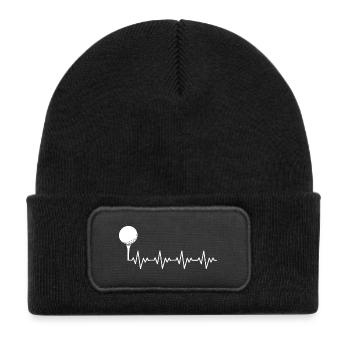 Golf Golfer Golf Ball ECG Heartbeat Heart Rate - Kids' Recycled Patch Beanie - black - Front