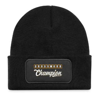 Conception typographique de Champion des mots croisés - Bonnet enfant en polyester recyclé avec patch - noir - Devant