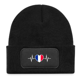 France Heartbeat ECG Love Heart France Fan - Kids' Recycled Patch Beanie - black - Front