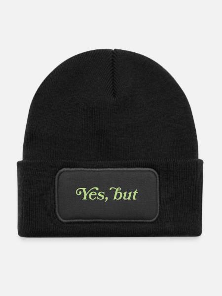 Yes, but – Minimalistisches Statement - Kinder Recycelter Patch Beanie - Schwarz - Vorne
