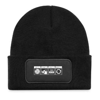 Eat Sleep Code Repeat – Coder Workflow Design - Kinder Recycelter Patch Beanie - Schwarz - Vorne