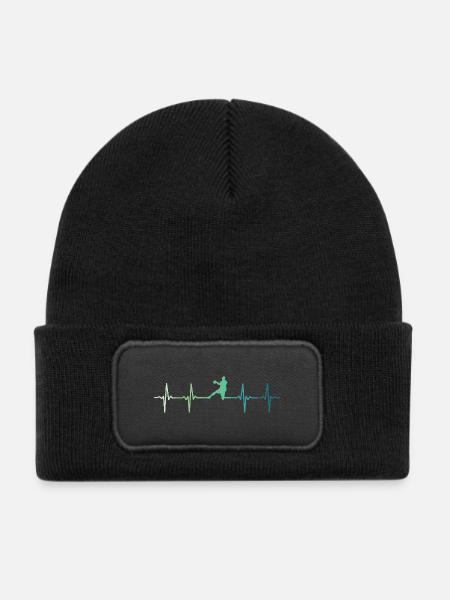Handball, Herzschlag, Handball - Kinder Recycelter Patch Beanie - Schwarz - Vorne