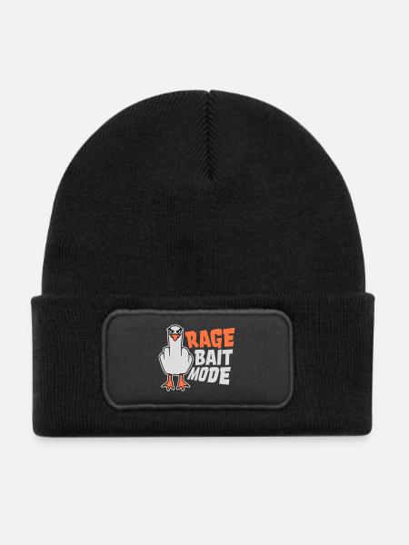 Rage Bait Mode Möwe Vogel Böse Lustig Provokation - Kinder Recycelter Patch Beanie - Schwarz - Vorne