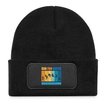 Sun, Fun, Water, Wakeboarding - Kids' Recycled Patch Beanie - black - Front