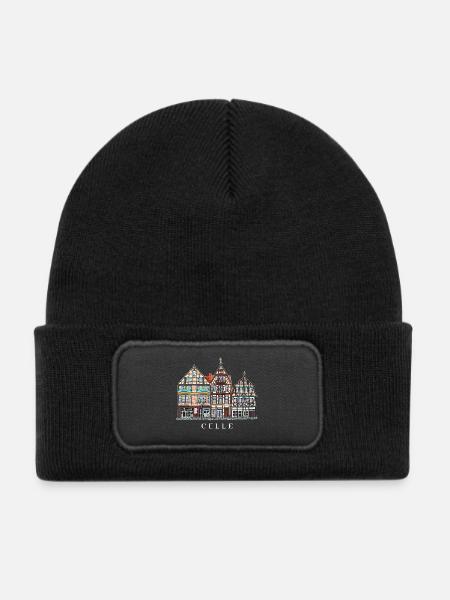 Celle, Handzeichnung Fassaden Altstadt Deutschland - Kinder Recycelter Patch Beanie - Schwarz