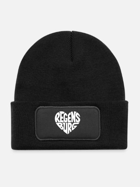 Regensburg Herzdesign - Kinder Recycelter Patch Beanie - Schwarz - Vorne