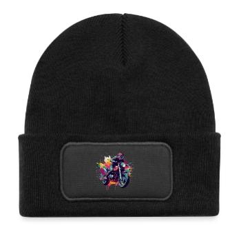 Moto avec tâche de couleur. - Bonnet enfant en polyester recyclé avec patch - noir - Devant