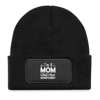 Ich bin Mutter. Was ist deine Superkraft? - Kinder Recycelter Patch Beanie - Schwarz - Vorne