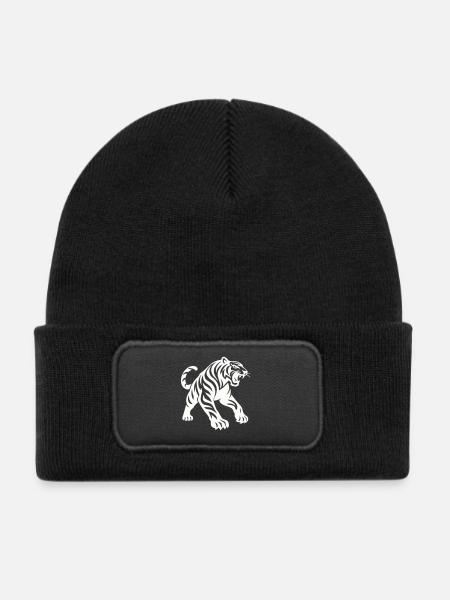 Tiger Silhouette - Kinder Recycelter Patch Beanie - Schwarz