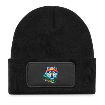 Wolf - Kids' Recycled Patch Beanie - black - Front