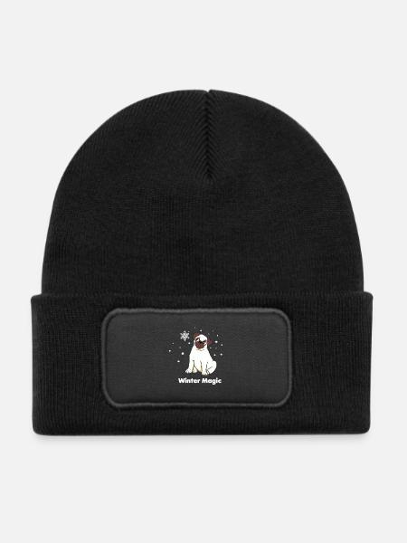 Winterzauber Mops - Kinder Recycelter Patch Beanie - Schwarz