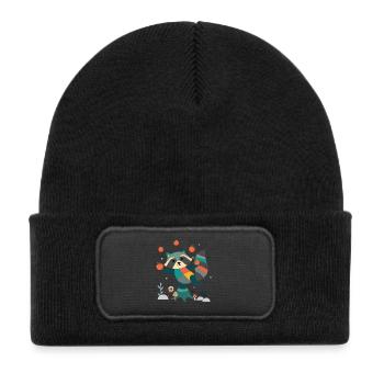 Playful raccoon happily juggling apples - Kids' Recycled Patch Beanie - black - Front