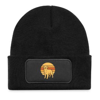 Dog Retro Sunset Flat Icon - Kids' Recycled Patch Beanie - black - Front