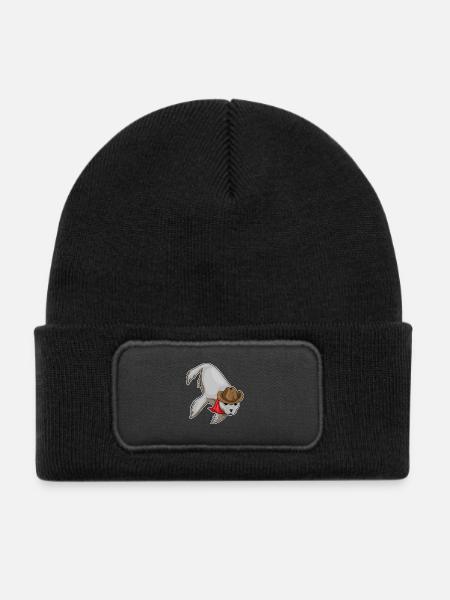Seehund Cowboy Cowboyhut - Kinder Recycelter Patch Beanie - Schwarz - Vorne