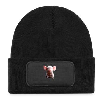Pig Domestic Pig Pig Piglet Piggy - Kids' Recycled Patch Beanie - black - Front