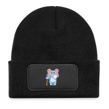 Elefant Billiard Queue - Kinder Recycelter Patch Beanie - Schwarz - Vorne