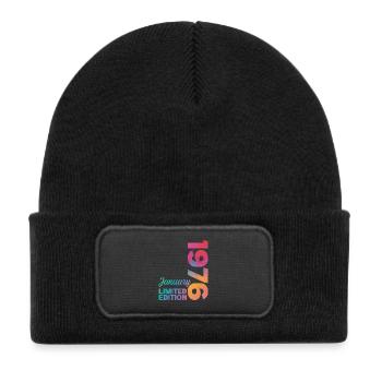 Anniversaire Janvier 1976 Né en Janvier Cadeau - Bonnet enfant en polyester recyclé avec patch - noir - Devant
