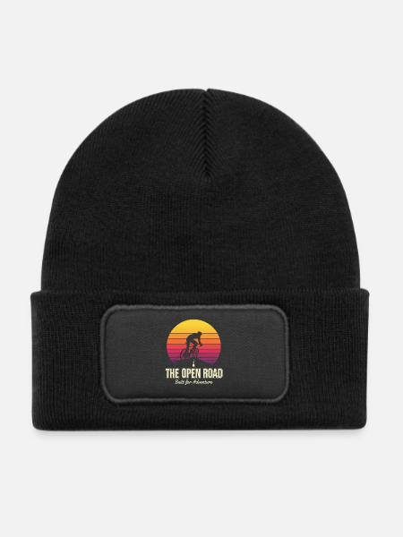 Open Road Adventure Cyclist Print - Kinder Recycelter Patch Beanie - Schwarz - Vorne