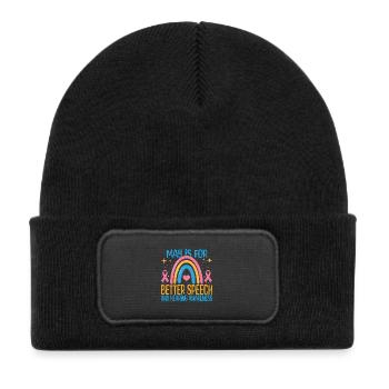 May Is For Better Speech And Hearing Awareness - Kids' Recycled Patch Beanie - black - Front