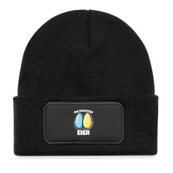 Dicke Eier die dicksten Eier Ostereier - Kinder Recycelter Patch Beanie - Schwarz - Vorne