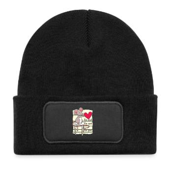 Souris douce avec cœur - Bonnet enfant en polyester recyclé avec patch - noir - Devant