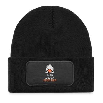 Goose Live Laugh Duck Off Sunglasses Middle Finger - Kids' Recycled Patch Beanie - black - Front