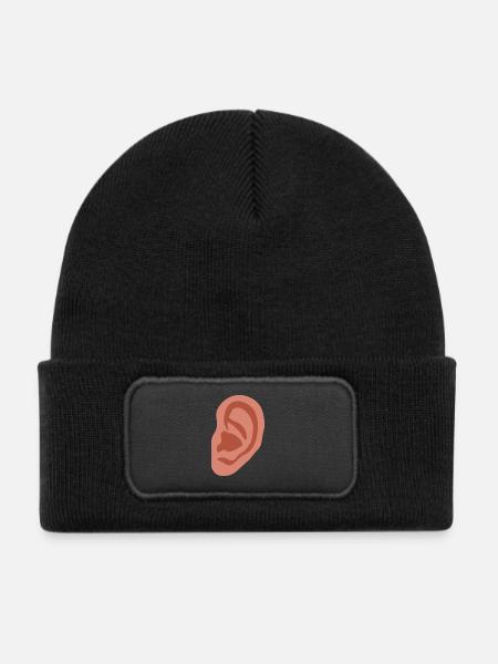 Großes Ohr - Kinder Recycelter Patch Beanie - Schwarz - Vorne