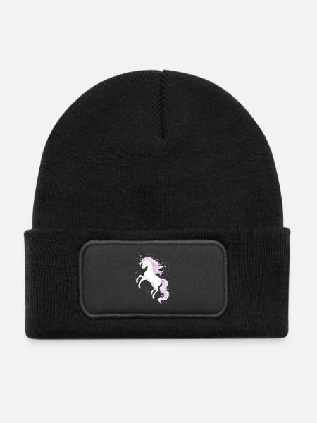Zauberhaftes Einhorn Illustration  - Kinder Recycelter Patch Beanie - Schwarz - Vorne