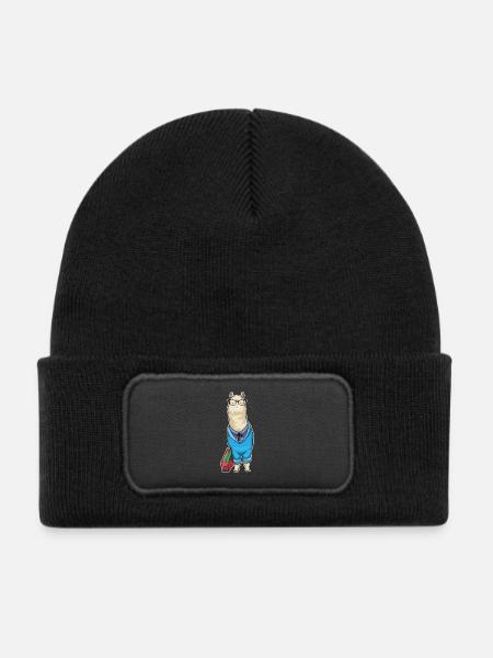 Alpaka Sekretärin Ordner Büro - Kinder Recycelter Patch Beanie - Schwarz - Vorne