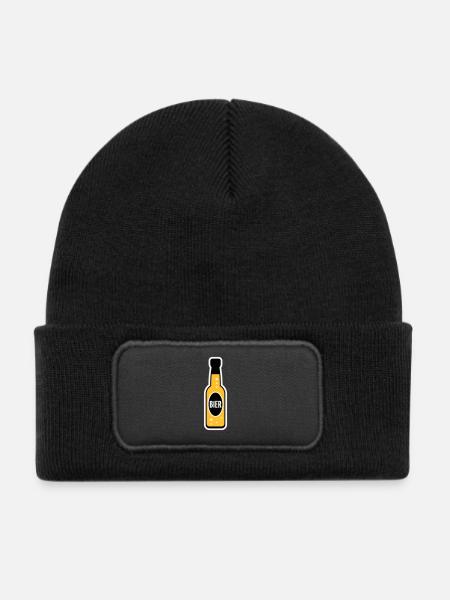 Bierflasche (Bier / Bierchen / NEG 3C) - Kinder Recycelter Patch Beanie - Schwarz - Vorne