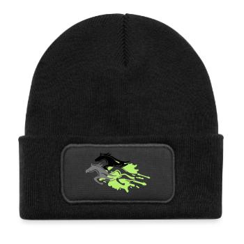 horses - stallion - mare - foal - Kids' Recycled Patch Beanie - black - Front